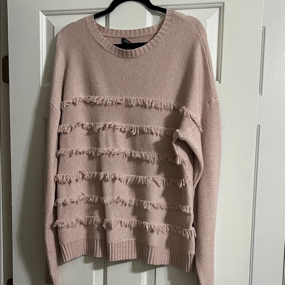 Charlie Pink Long Sleeve Fringe Detail Sweater Size XL